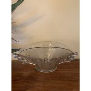 Vintage Crystal Art Deco Oval Console Bowl Centerpiece 14” with Winged Handles